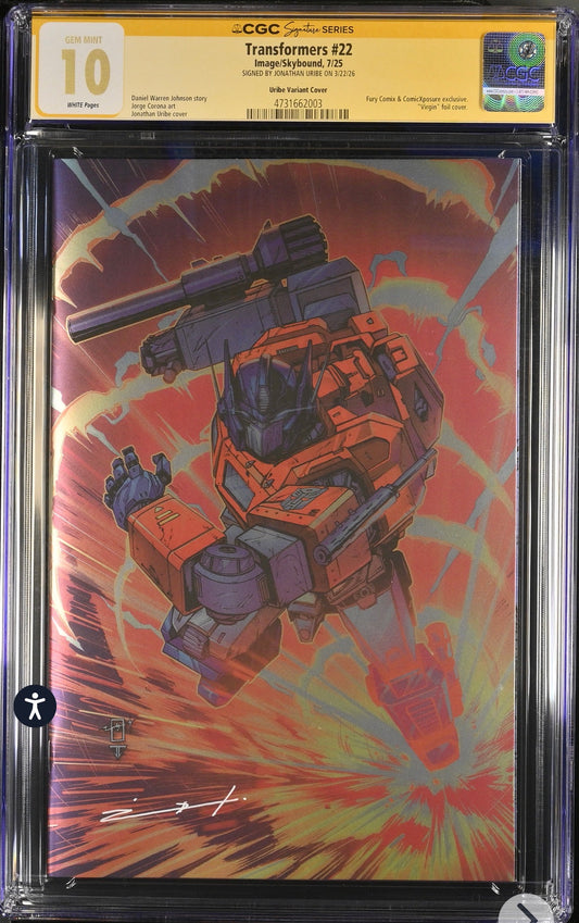 TRANSFORMERS #22 CGC SS 10 Signed By Jonathan Uribe (Image/Skybound, 2025)