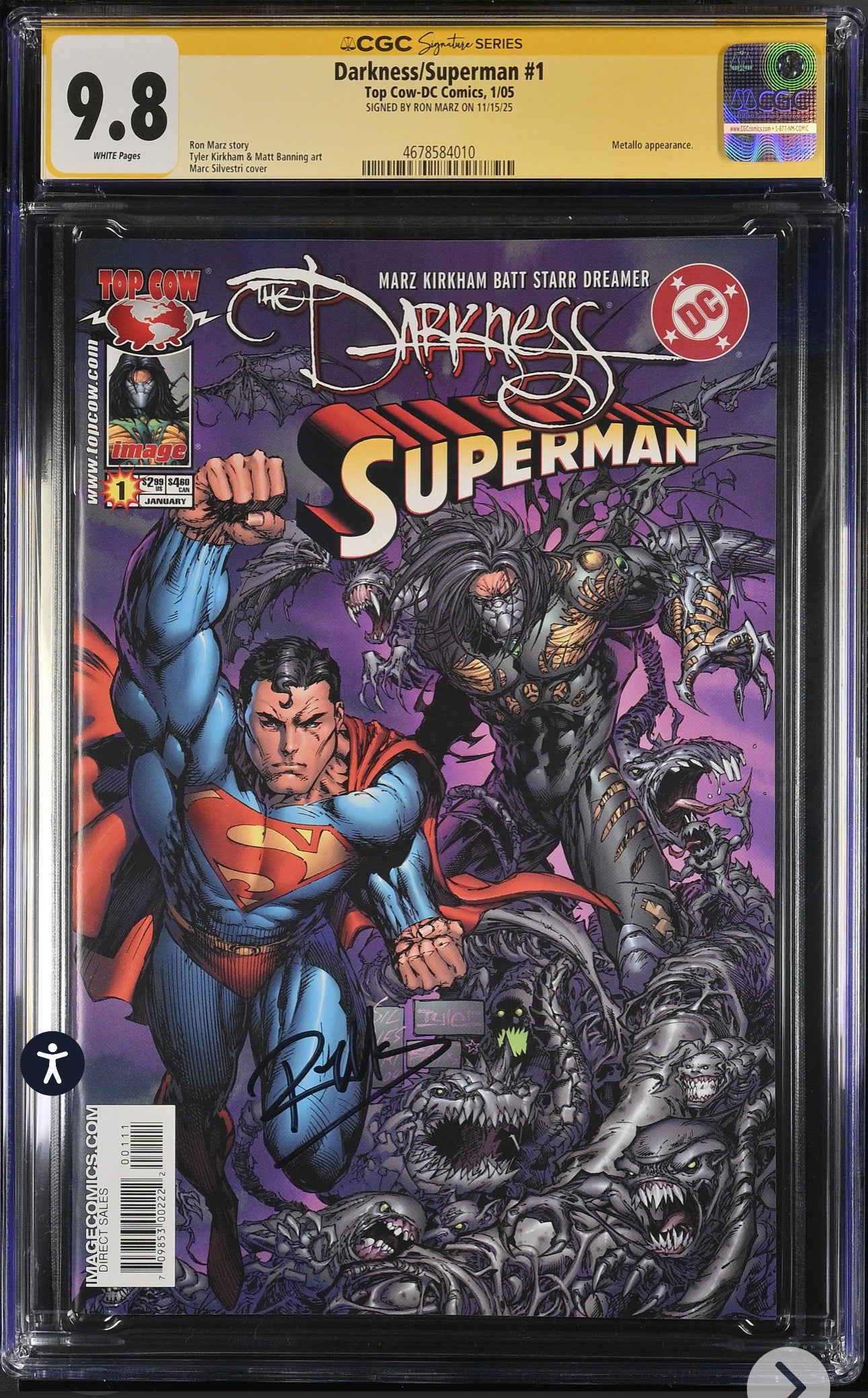 Darkness/Superman #1 CGC SS 9.8 (Top Cow, DC 2005) Signed by Ron Marz