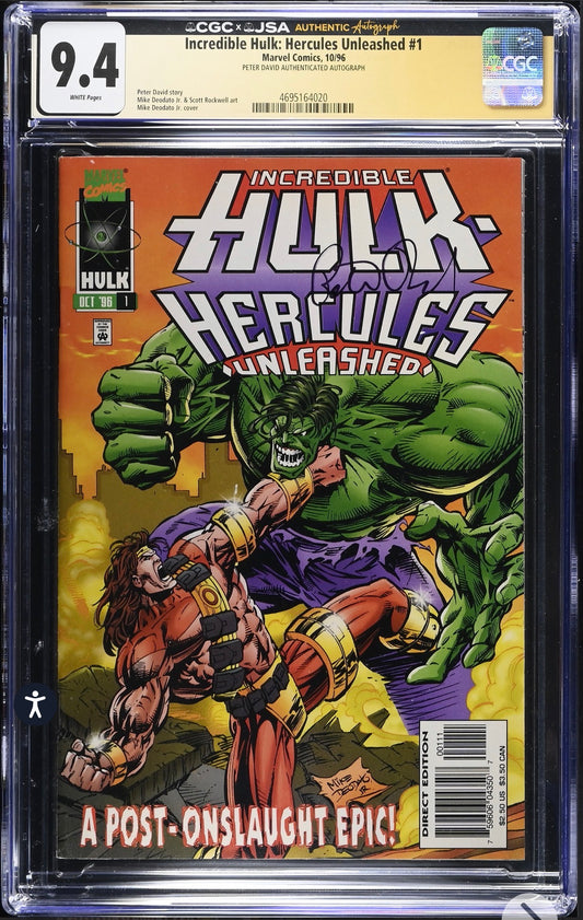 Incredible Hulk: Hercules Unleashed #1 CGC x JSA CGC 9.4 (Marvel, 1996) signed by Peter David