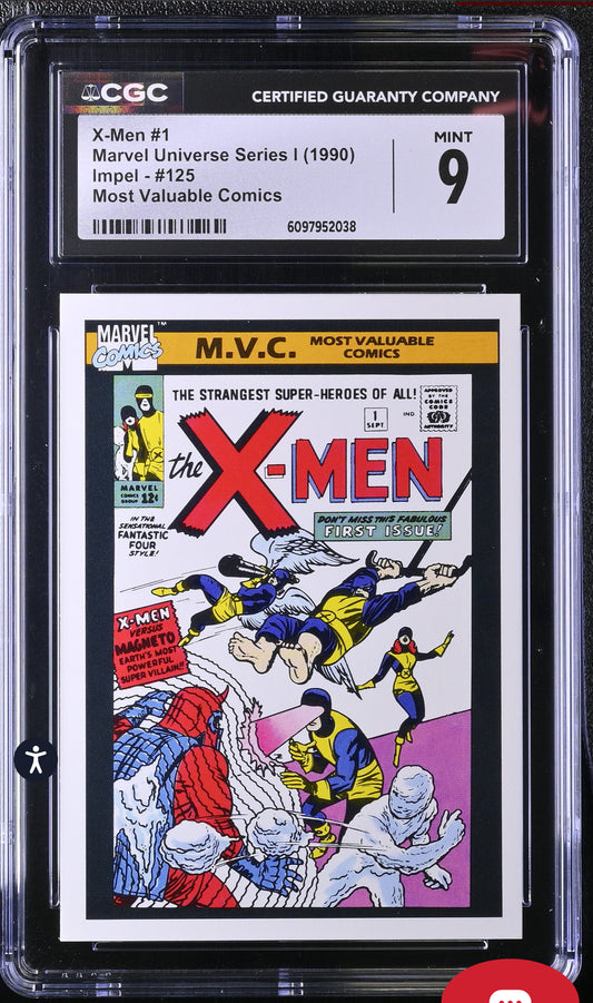 X-Men #1 CGC 9 (Mint) Marvel Universe Series I 1990 Impel #125 Most Valuable Comics CGC CARDS