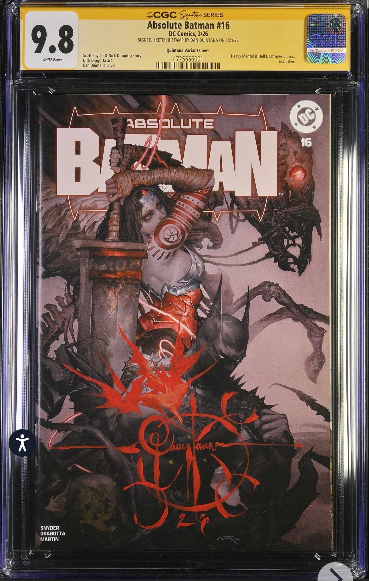 Absolute Batman #16 CGC SS 9.8 Signed & Sketch By Dan Quintana