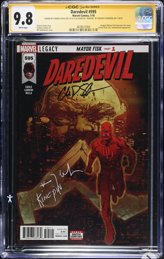 Daredevil #595 CGC SS 9.8 (Marvel, Signed By Vincent D’Onofrio & Charles Soule (Kingpin becomes mayor)