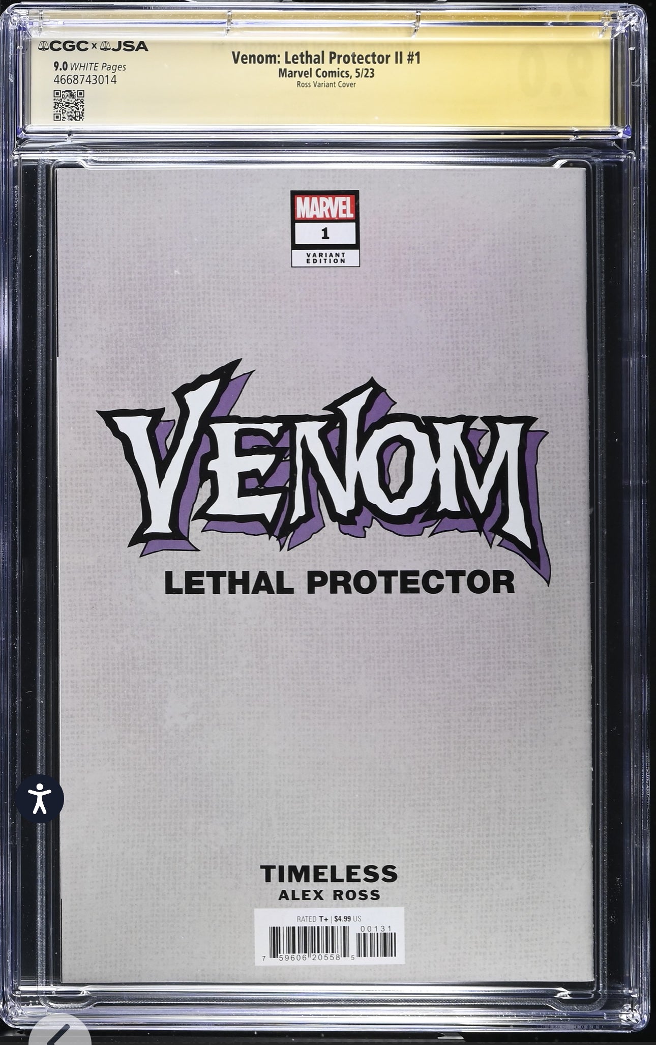 Venom: Lethal Protector II CGC X JSA 9.0 (Marvel, 2023) Timeless Alex Ross Variant Signed by Alex Ross