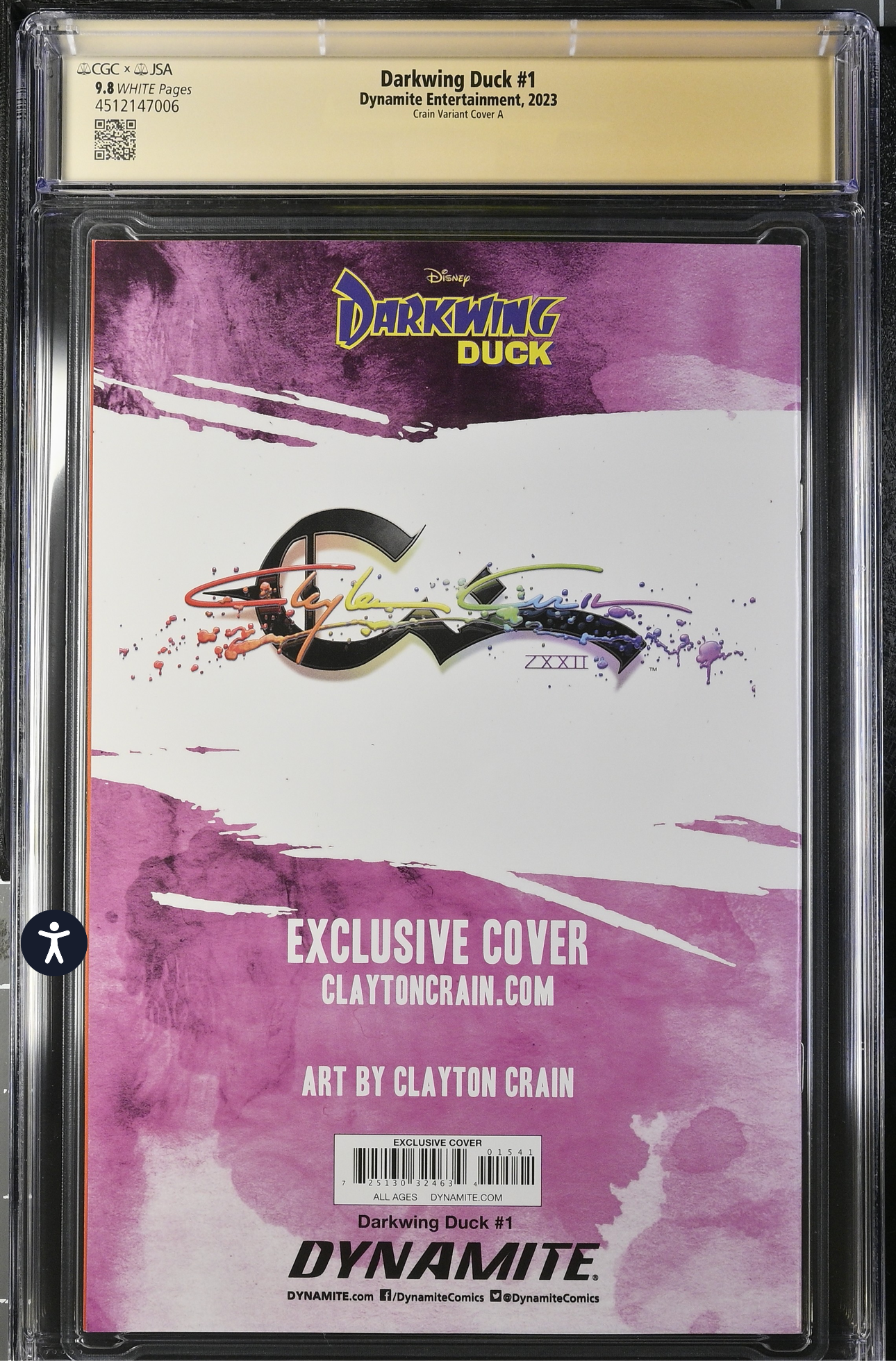 DARKWING DUCK #1 CGC x JSA 9.8 (Dynamite, 2023) Signed By Clayton Crain Limited 750 Copies