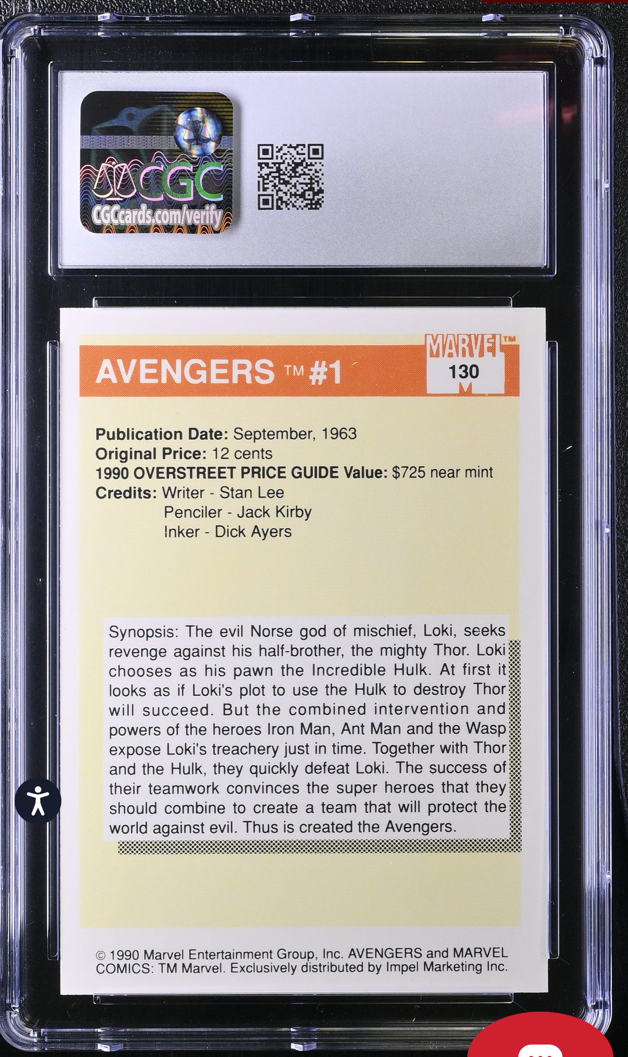 Avengers #1 CGC 8 (NM/Mint) Marvel Universe Series I 1990 Impel #130 Most Valuable Comics CGC CARDS