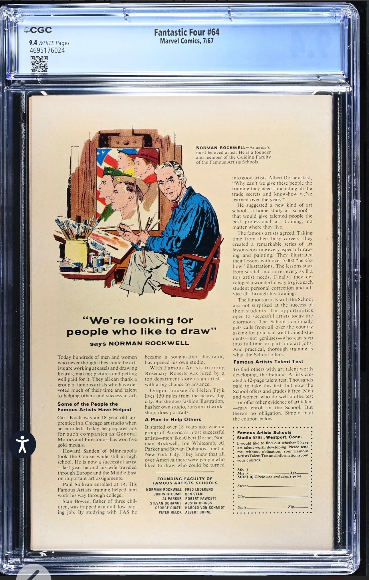 FANTASTIC FOUR #64 CGC 9.4 (Marvel, 1967) 1st App Kree Sentry White Pages