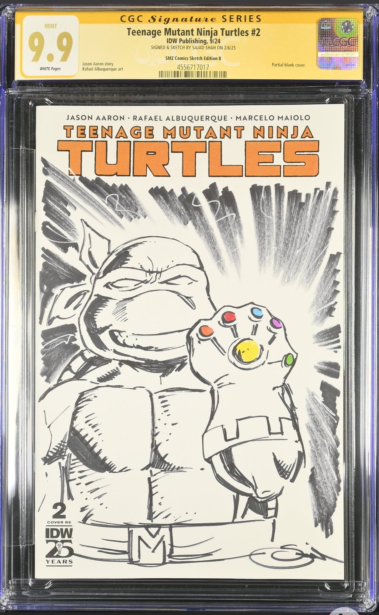 Teenage Mutant Ninja Turtles #2 CGC SS 9.9 (IDW, 2024) Sketch Cover Signed And Sketched By Sajad Shah