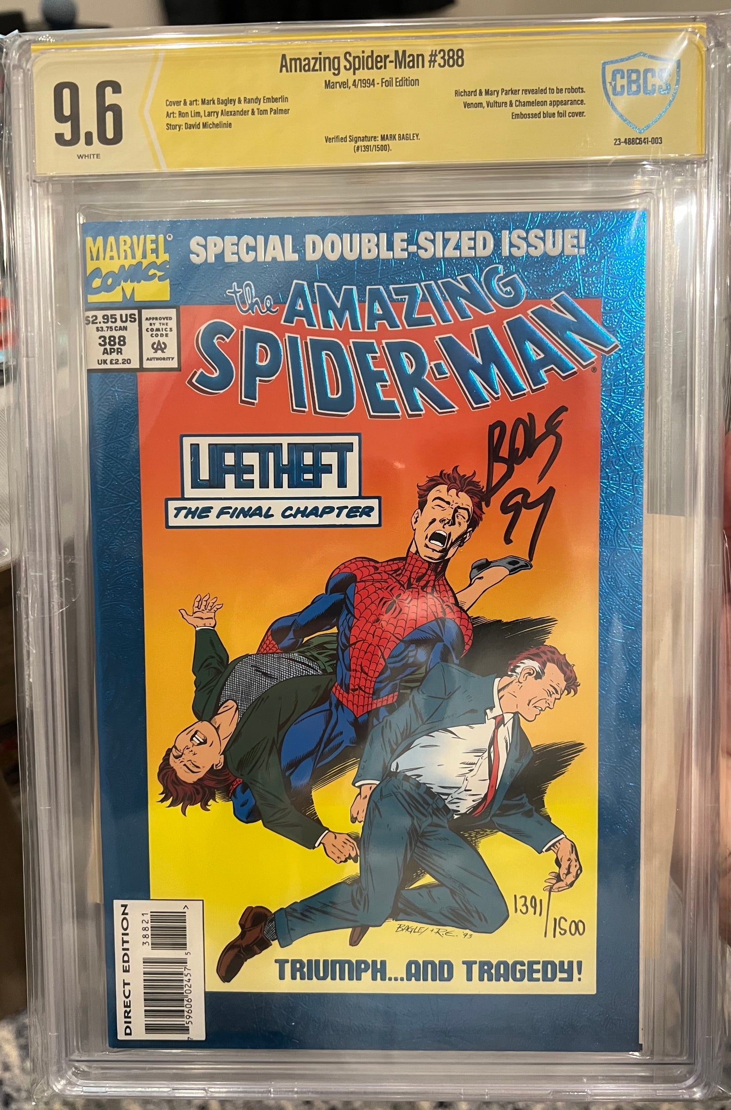 Amazing Spider-Man #388 CBCS 9.6 (Marvel, 1st Series) Verified Signature from Mark Bagley w/COA