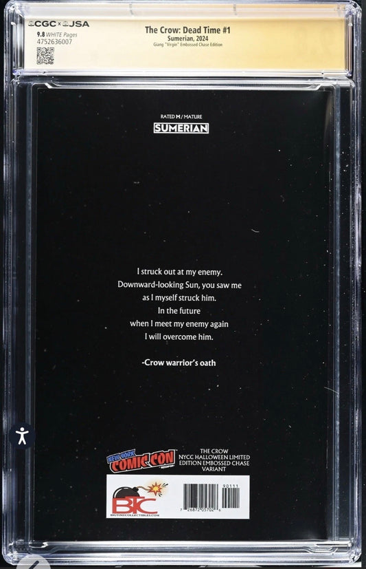 The Crow: Dead Time #1 CGC SS X JSA Signed By James O’Barr & John Giang (Virgin Embossed Chase Edition, Sumerian 2024)