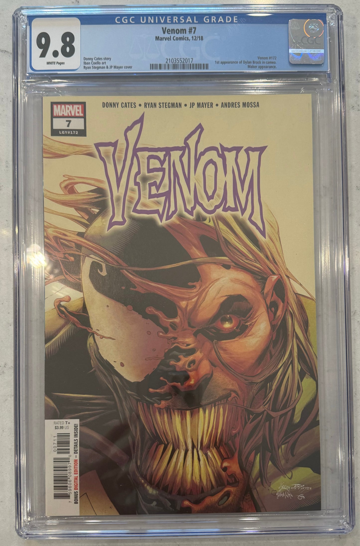 Venom #7 CGC 9.8 (Marvel, 2018) 1st Appearance of Dylan Brock in Cameo