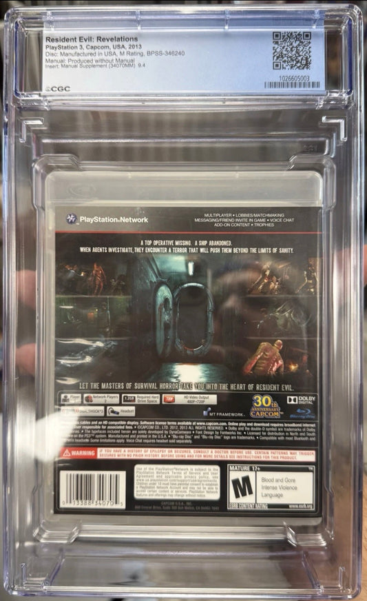 Resident Evil: Revelations CGC 8.5 (PS3, 2013) Box 7.5, Disc 9.8, Manual N/A