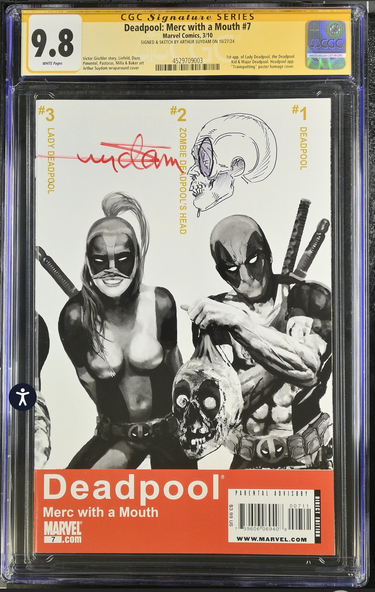 Deadpool Merc with a Mouth #7 CGC SS 9.8 (Marvel, 2010) Signed & Sketch By Arthur Suydam