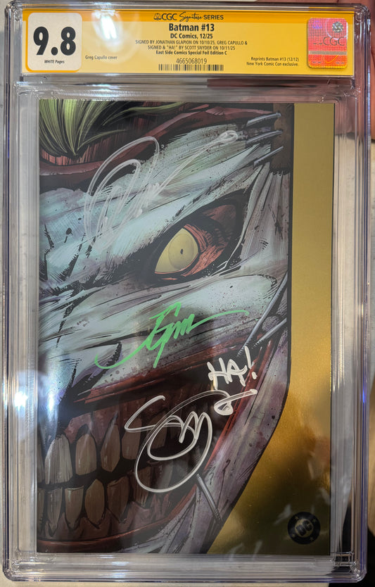 BATMAN #13 CGC SS 9.8 (DC, 2025) Signed by Greg Capullo, Scott Snyder & Jonathan Glapion (Reprint from New 52 Series) NYCC Exclusive