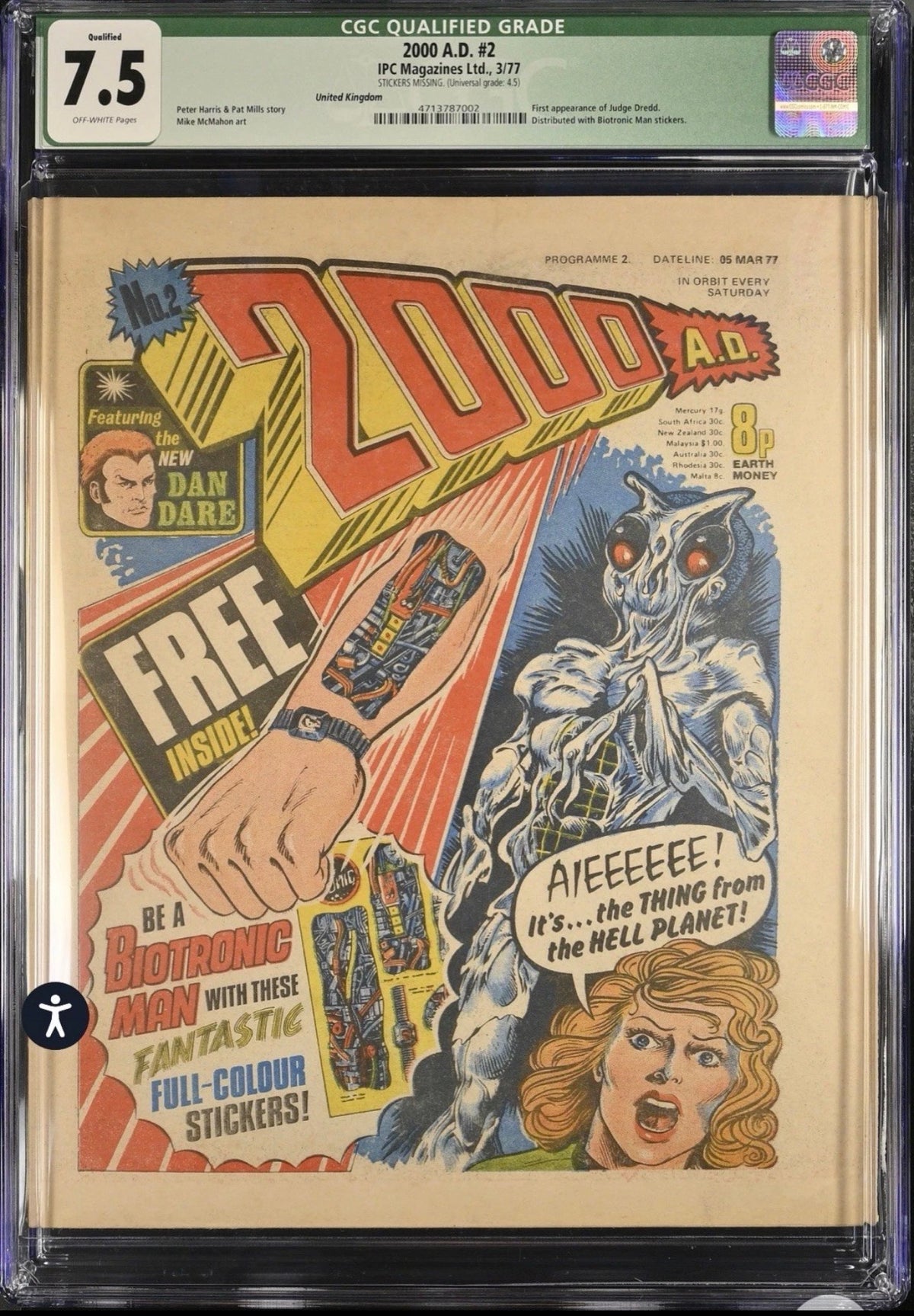 2000 A.D. #2 CGC Qualified 7.5 (IPC, 1977) First Appearance Of Judge Dredd