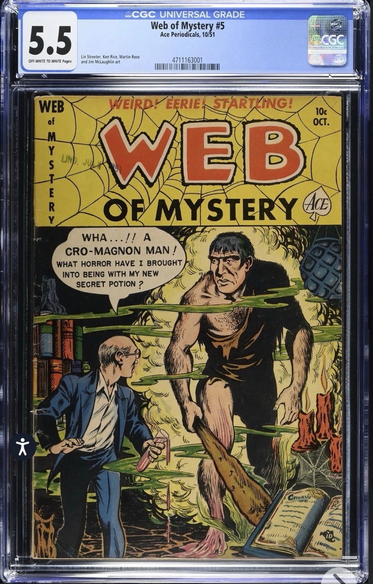 WEB OF MYSTERY #5 CGC 5.5 (Ace Periodicals, 1951) Pre Code Golden Age Horror