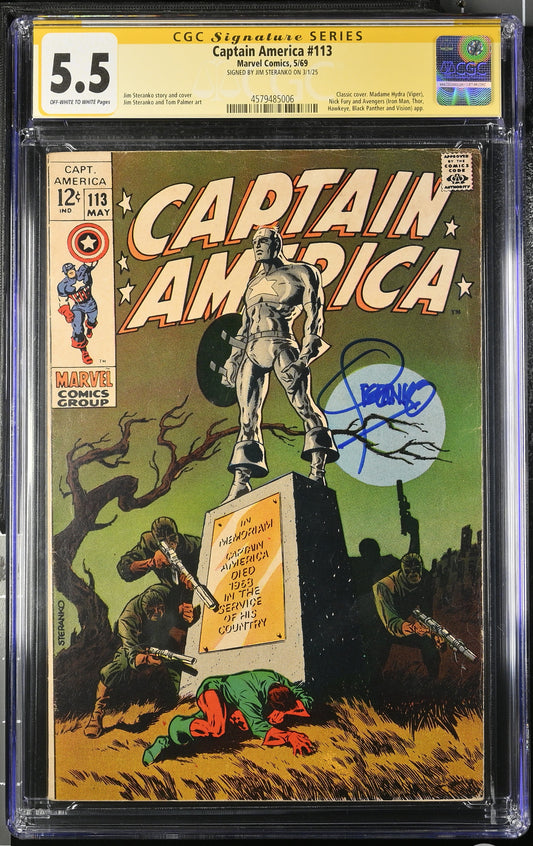 Captain America #113 CGC SS 5.5 Signed By Jim Steranko 1969 Classic Cover Marvel