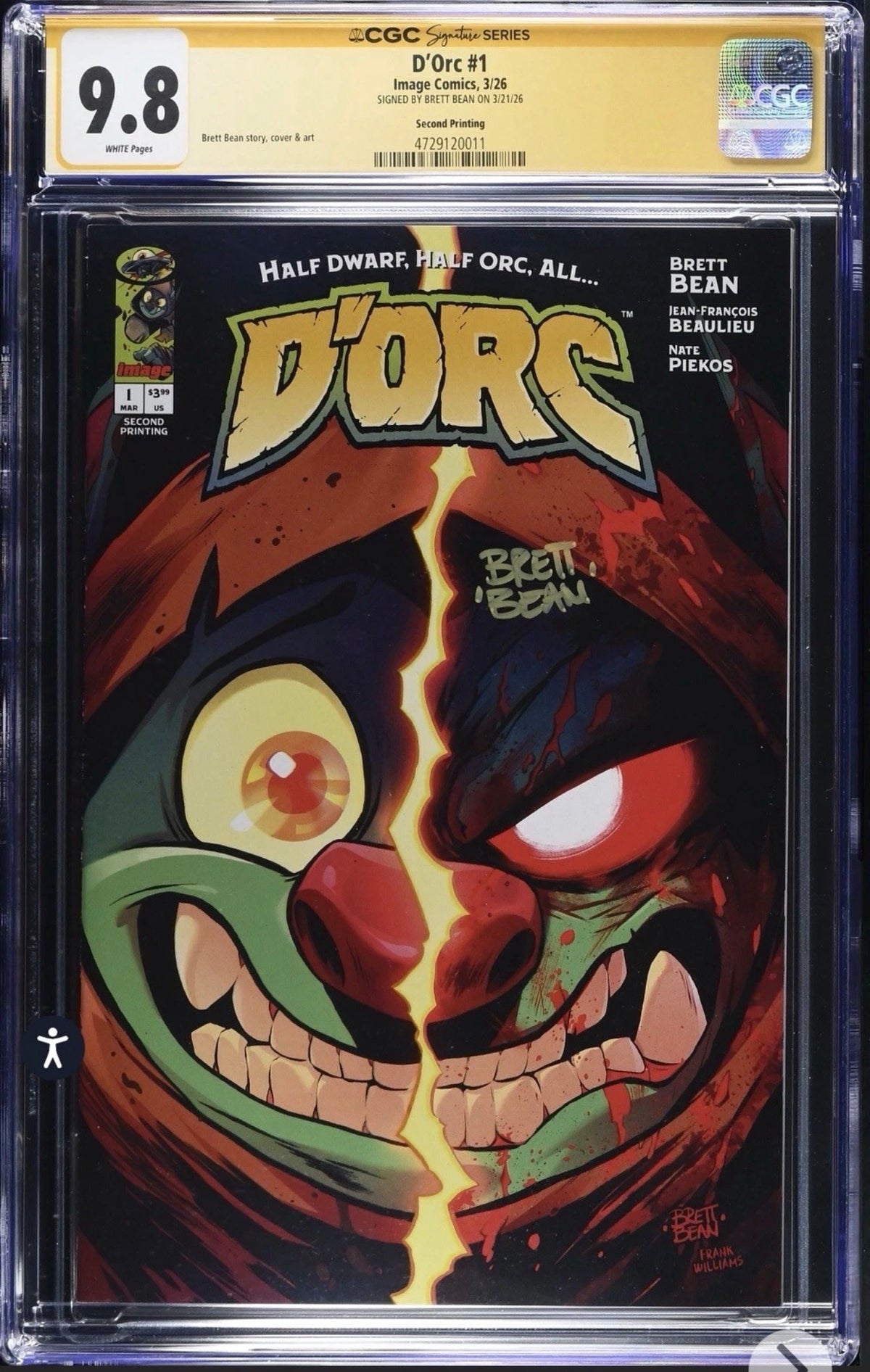 D'orc #1 CGC SS 9.8 Signed By Brett Bean (2nd Print Image ,2026)
