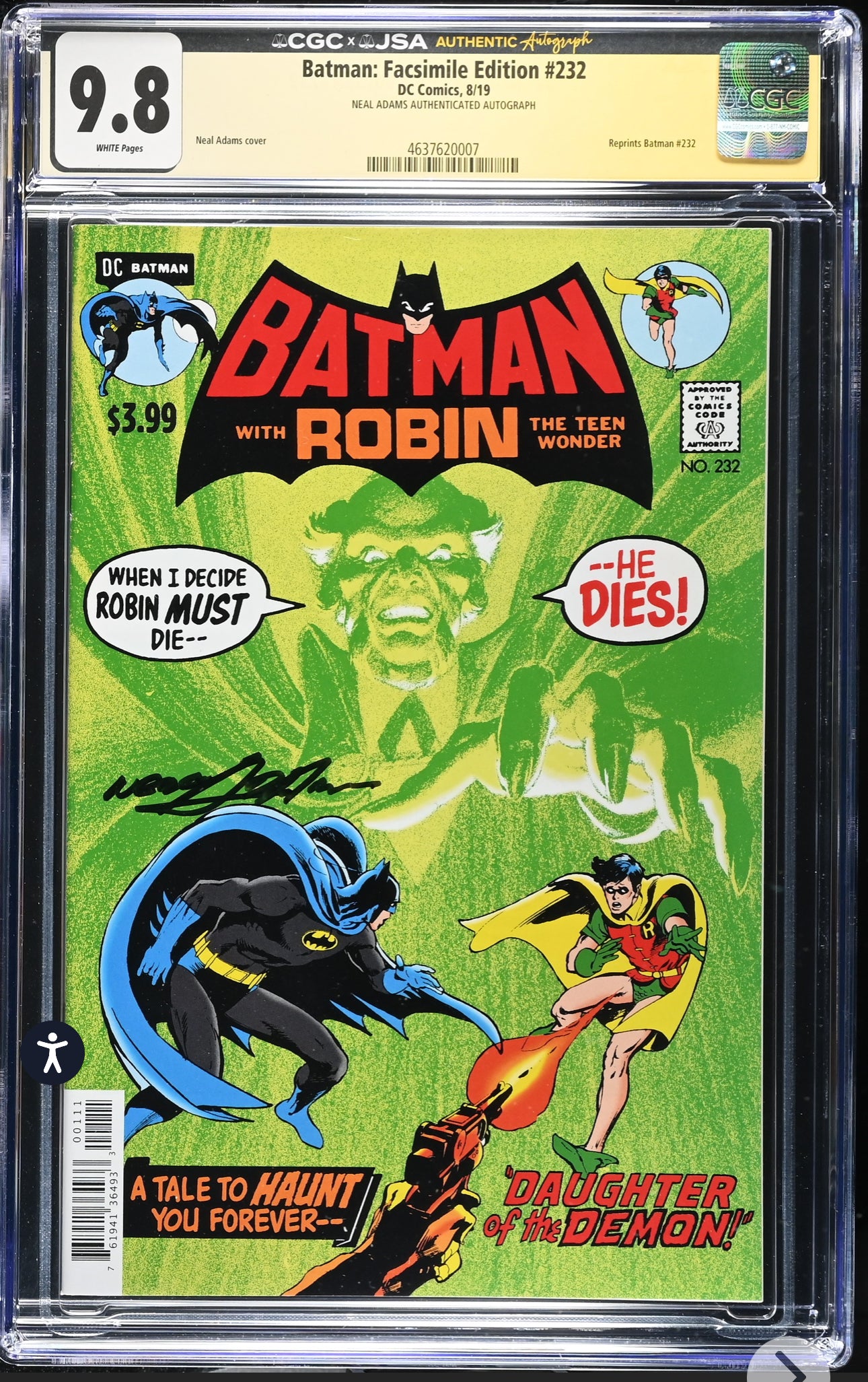 Batman: Facsímile Edition #232 CGC x JSA 9.8 SIGNED BY NEAL ADAMS (DC, 2019)