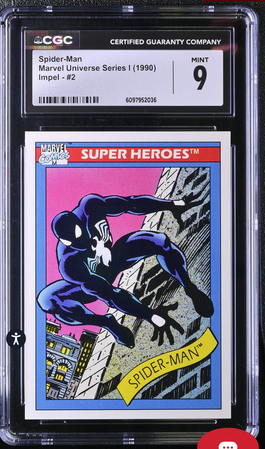 Spider-Man CGC 9 (Mint) Marvel Universe Series I 1990 Impel #2 CGC Cards