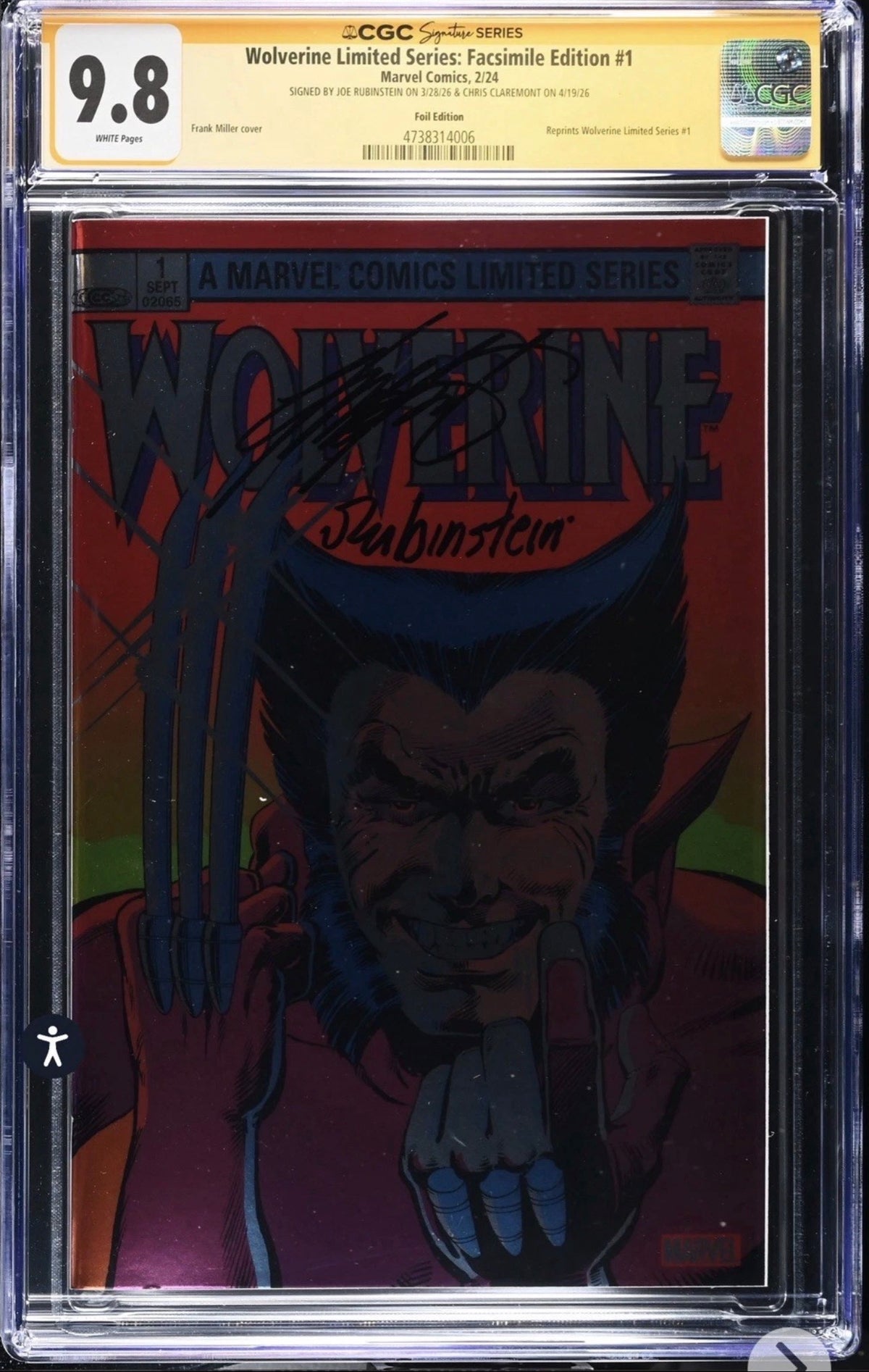 WOLVERINE LIMITED SERIES FOIL FACSIMILE Edition #1 CGC SS 9.8 Sign by Chris Claremont & Joe Rubinstein (Marvel, 2024)