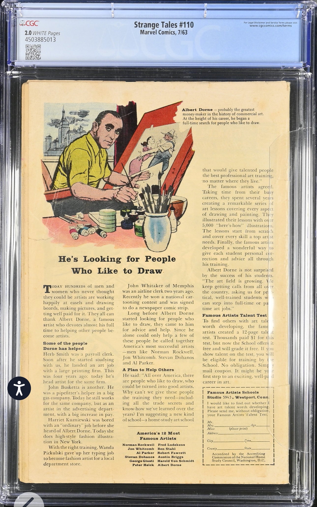 Strange Tales #110 CGC 2.0 (Marvel, 1963) 1st Dr. Strange, Wong WHITE PAGES