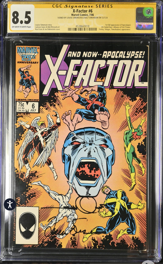 X-Factor #6 CGC SS 8.5 (Marvel, 1986) Signed By Walt & Louise Simonson (1st Full app of Apocalypse)