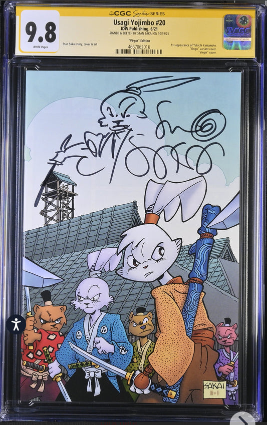 Usagi Yojimbo #20 CGC SS 9.8 Signed & Sketch By Stan Sakai (1st Appearance of Yukichi Yamamoto) Virgin Variant, IDW 2021