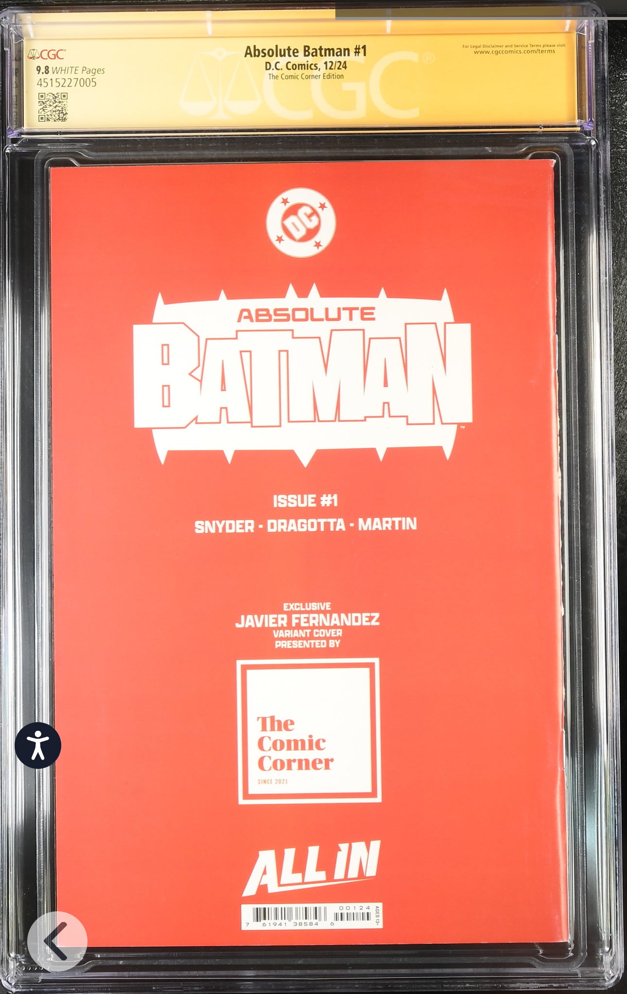 Absolute Batman #1 CGC SS 9.8 (DC, 2024) Akira Homage Cover Signed by Javier Fernandez, Signed by Scott Snyder and Nick Dragotta