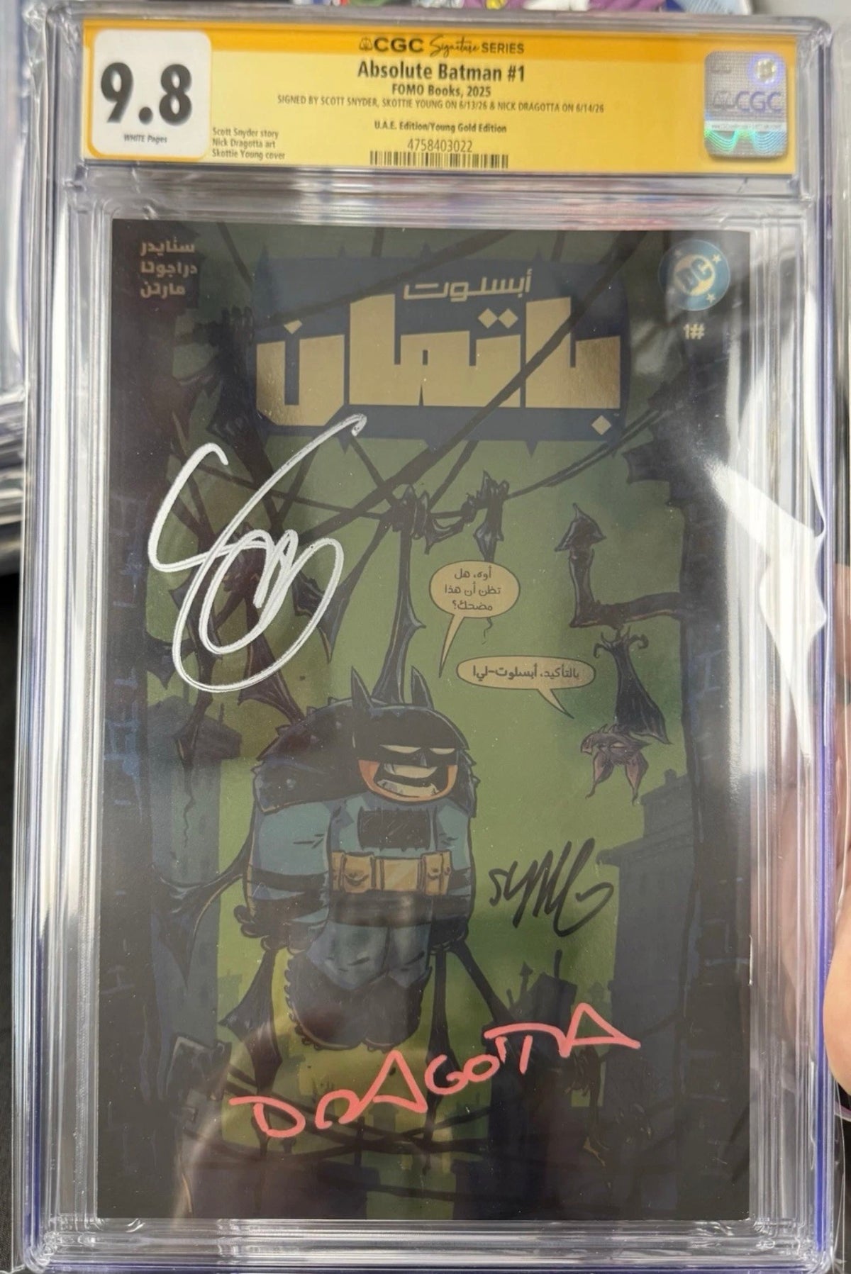 Absolute Batman #1 CGC SS 9.8 Signed BY Skottie Young, ascott Snyder & Nick Dragotta (UAE) FOMO Books