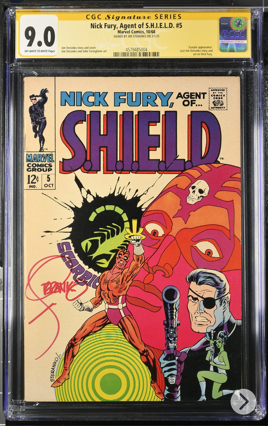Nick Fury Agent of SHIELD #5 CGC SS 9.0 Signed By Jim Steranko (Marvel, 1968)