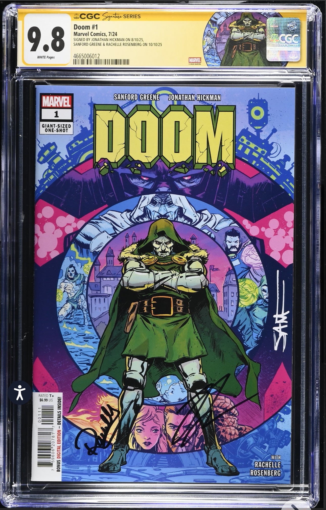 DOOM #1 CGC SS 9.8 (Marvel, 2024)Signed By Sanford Greene & Jonathan Hickman, Rachelle Rosenberg