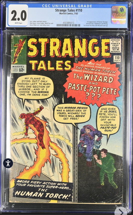 Strange Tales #110 CGC 2.0 (Marvel, 1963) 1st Dr. Strange, Wong WHITE PAGES