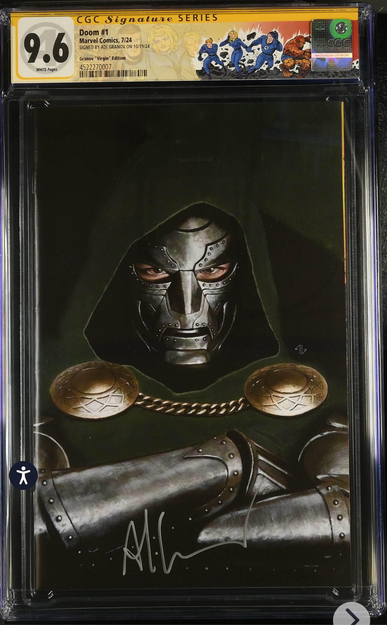 Doom #1 CGC SS 9.6 (Marvel, 2024) Granov Virgin 1:100 Variant Signed by Adi Granov w/ Custom Fantastic Four Label