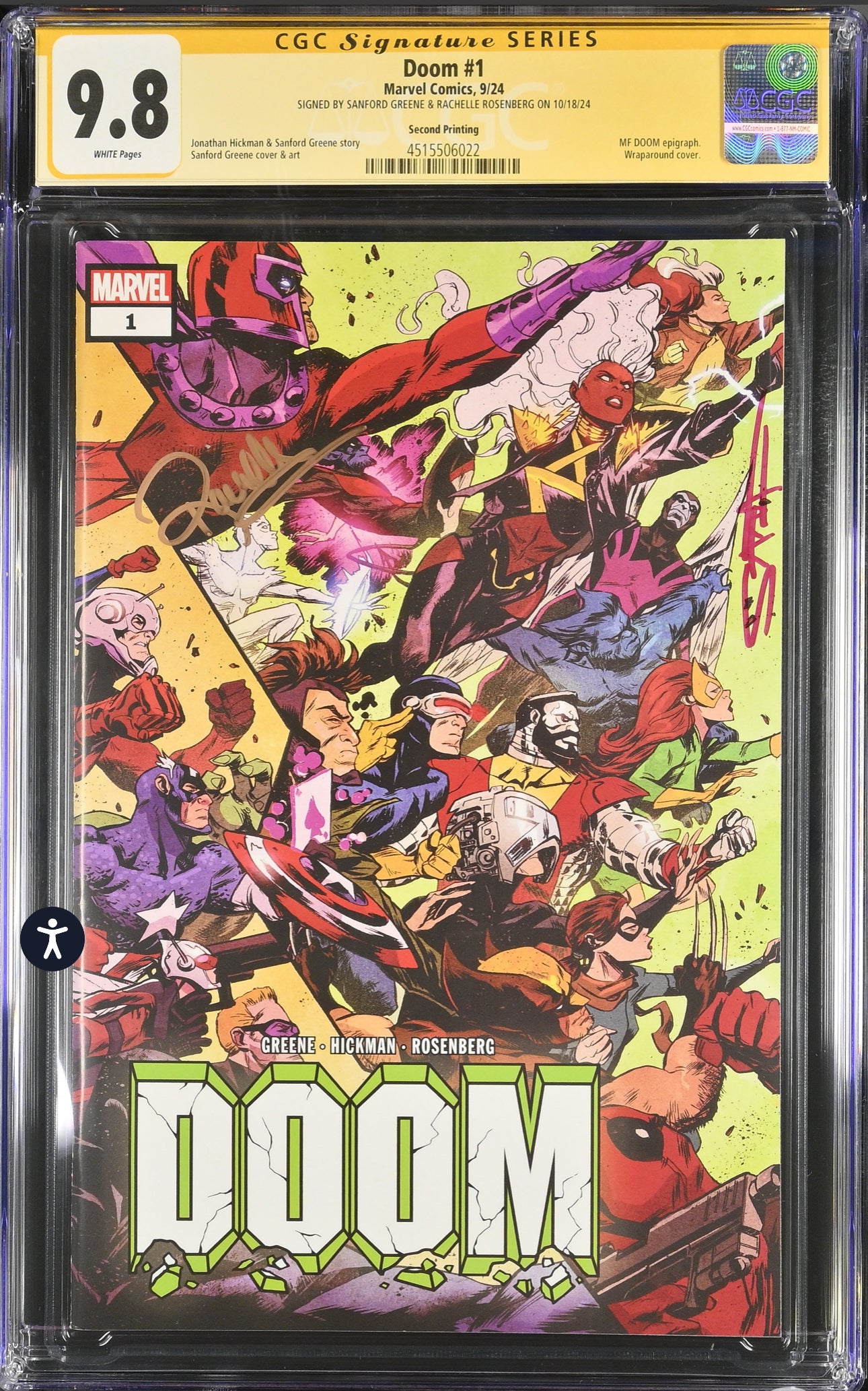 Doom #1 CGC SS 9.8 (Marvel, 2024) SIGNED By Sanford Greene & Rachelle Rosenberg (2nd Printing)