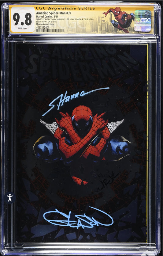Amazing Spider-Man #39 CGC SS 9.8 Signed By Patrick Gleason, Scott Hanna & John Romita Jr. (Foil Variant, Marvel 2024) W/ Custom Logo