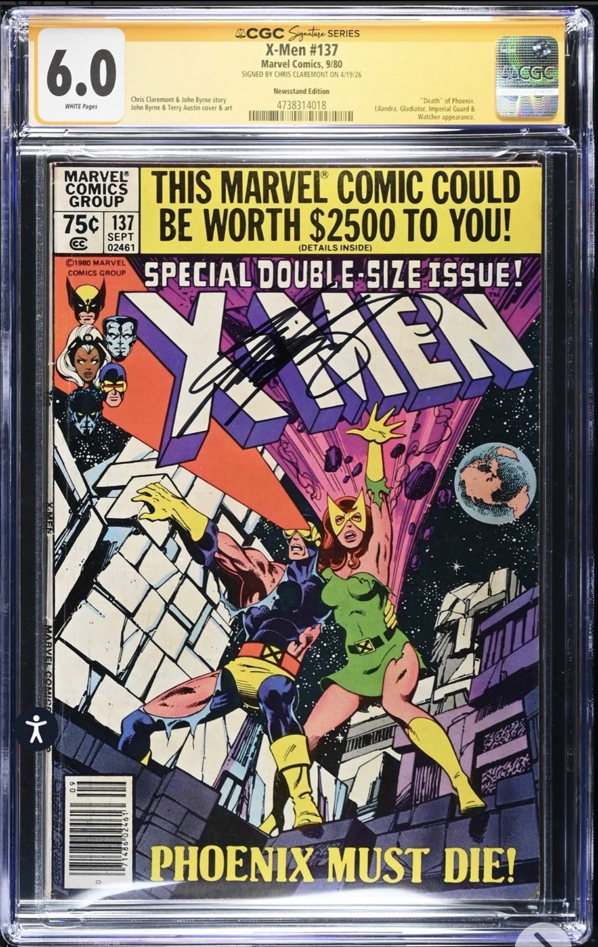 Uncanny X-Men #137 CGC SS 6.0 Signed By Chris Claremont Newsstand Edition (Marvel, 1980)