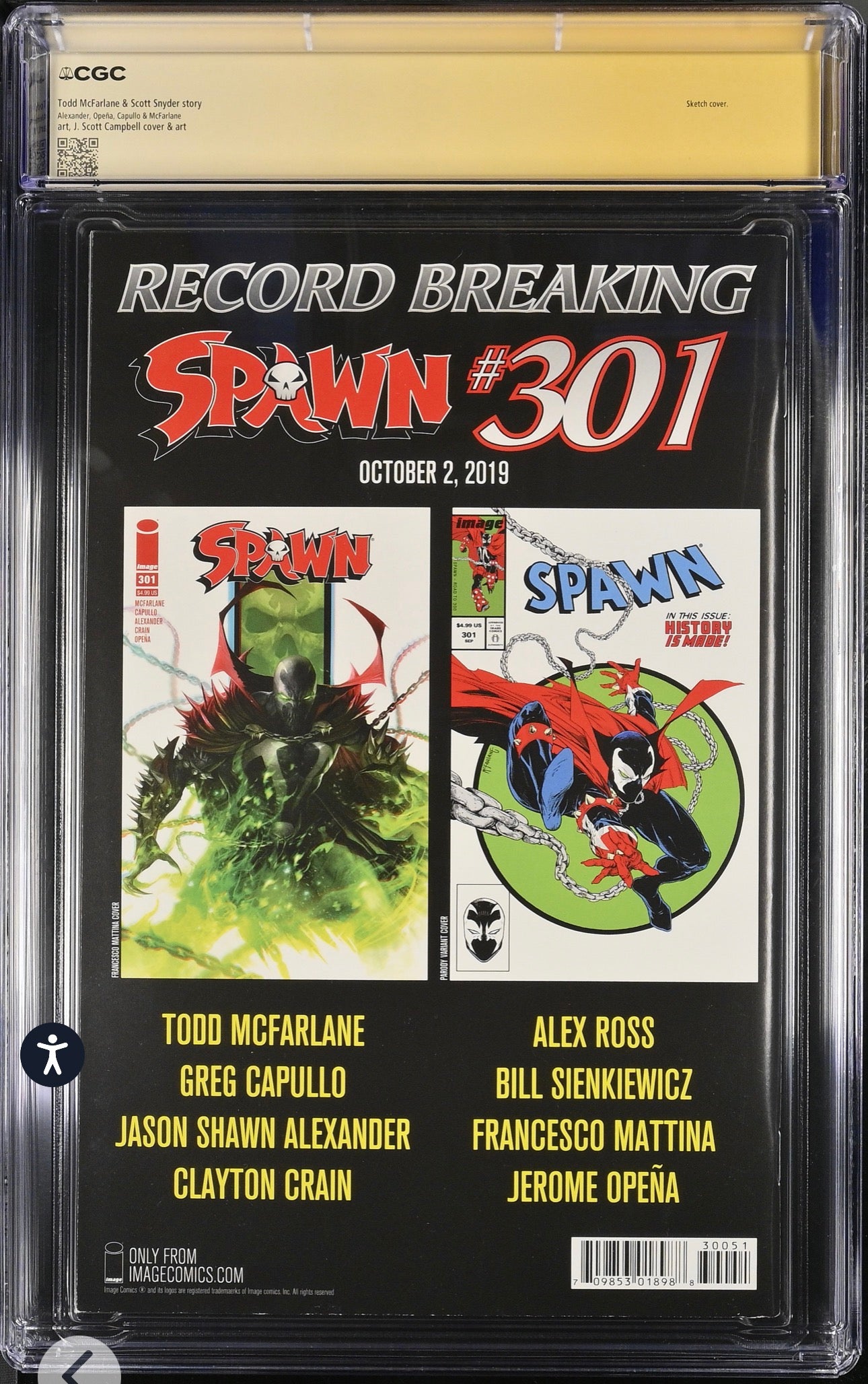 Spawn #300 CGC SS 9.2 (Image, 2019) Signed By Scott Snyder, J Scott Campbell, Greg Capullo & Todd McFarlane (Cover N)