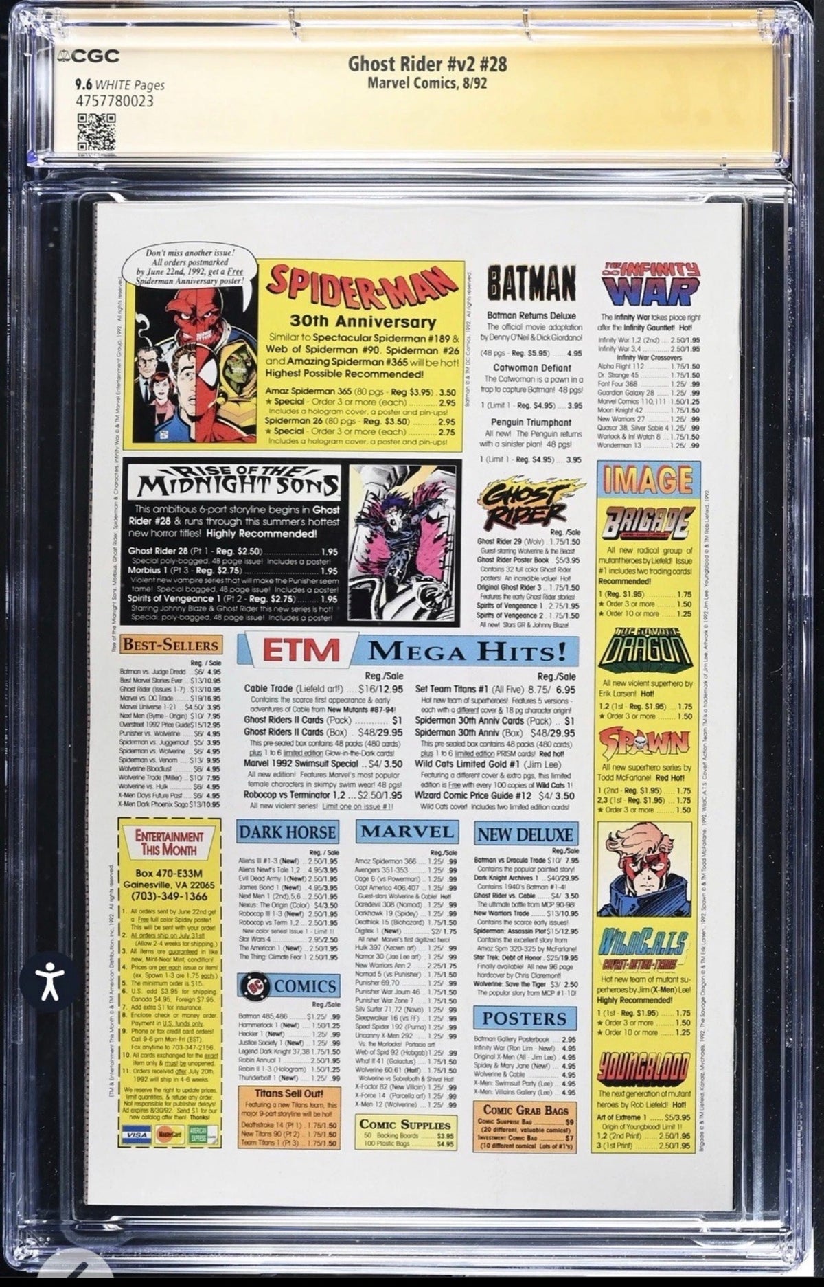 Ghost Rider #v2 #28 CGC SS 9.6 Signed By Howard Mackie (Marvel, 1992)