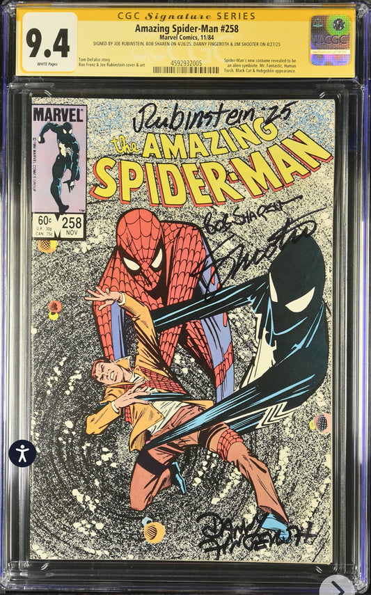 Amazing Spider-Man #258 CGC SS 9.4 (Marvel, 1984) Signed By Joe Rubinstein, Bob Sharen,Danny Fingeroth,Jim Shooter