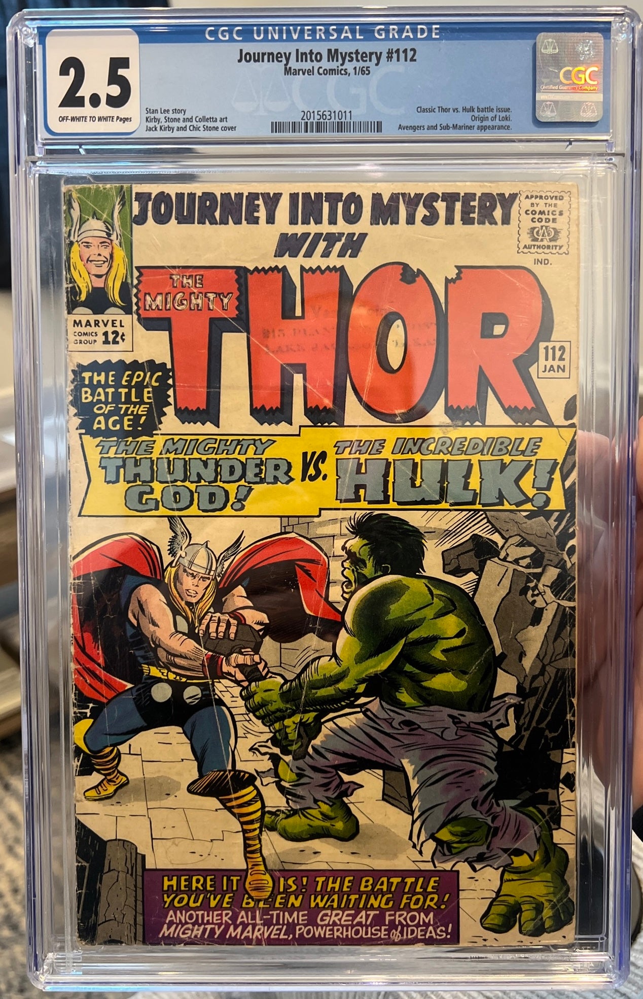 Journey into Mystery #112 CGC 2.5 (Marvel, 1965) Classic Thor vs Hulk Battle