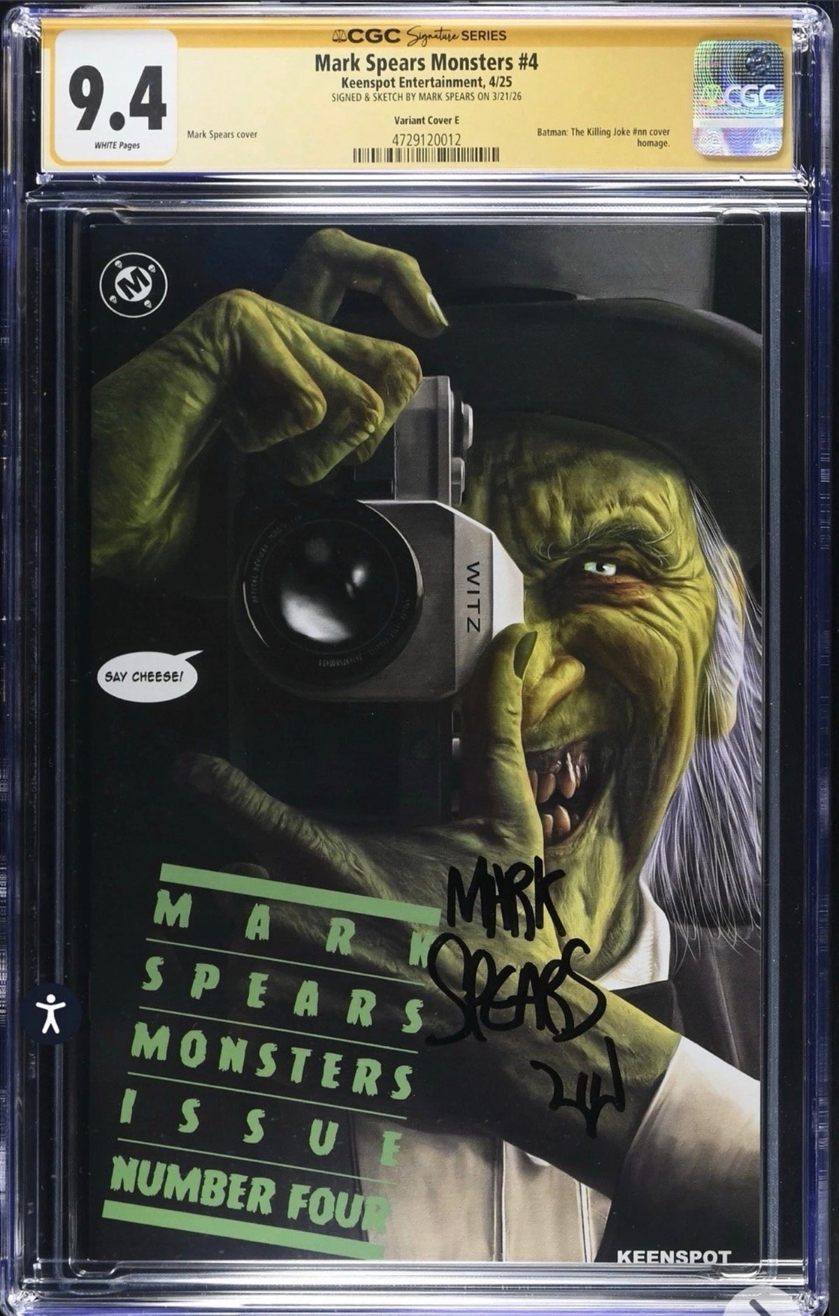 Mark Spears Monsters #4 CGC SS 9.4 Signed By Mark Spears (Variant Cover E) Killing Joke Homage Variant Keenspot, 2025