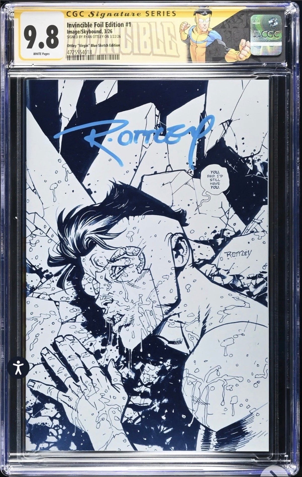 INVINCIBLE Foil Edition #1 CGC SS 9.8 Signed By Ryan Ottley Blue Foil Sketch Edition (Image/Skybound, 2026) Custom Label