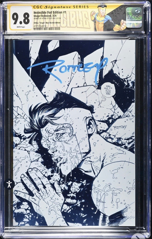 INVINCIBLE Foil Edition #1 CGC SS 9.8 Signed By Ryan Ottley Blue Foil Sketch Edition (Image/Skybound, 2026) Custom Label