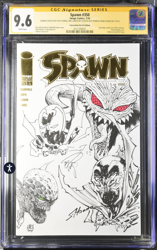 Spawn #350 CGC SS 9.6 (Image, 2024) San Diego Comic Con Blank Sketch Cover Signed & Sketches by  Erik Larsen, Scott Hanna, Khoi Pham & Ethan Young