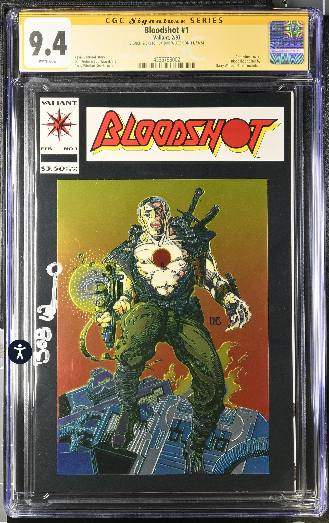 Bloodshot #1 CGC SS 9.4 (Valiant, 1993) Signed & Sketch By Bob Wiacek