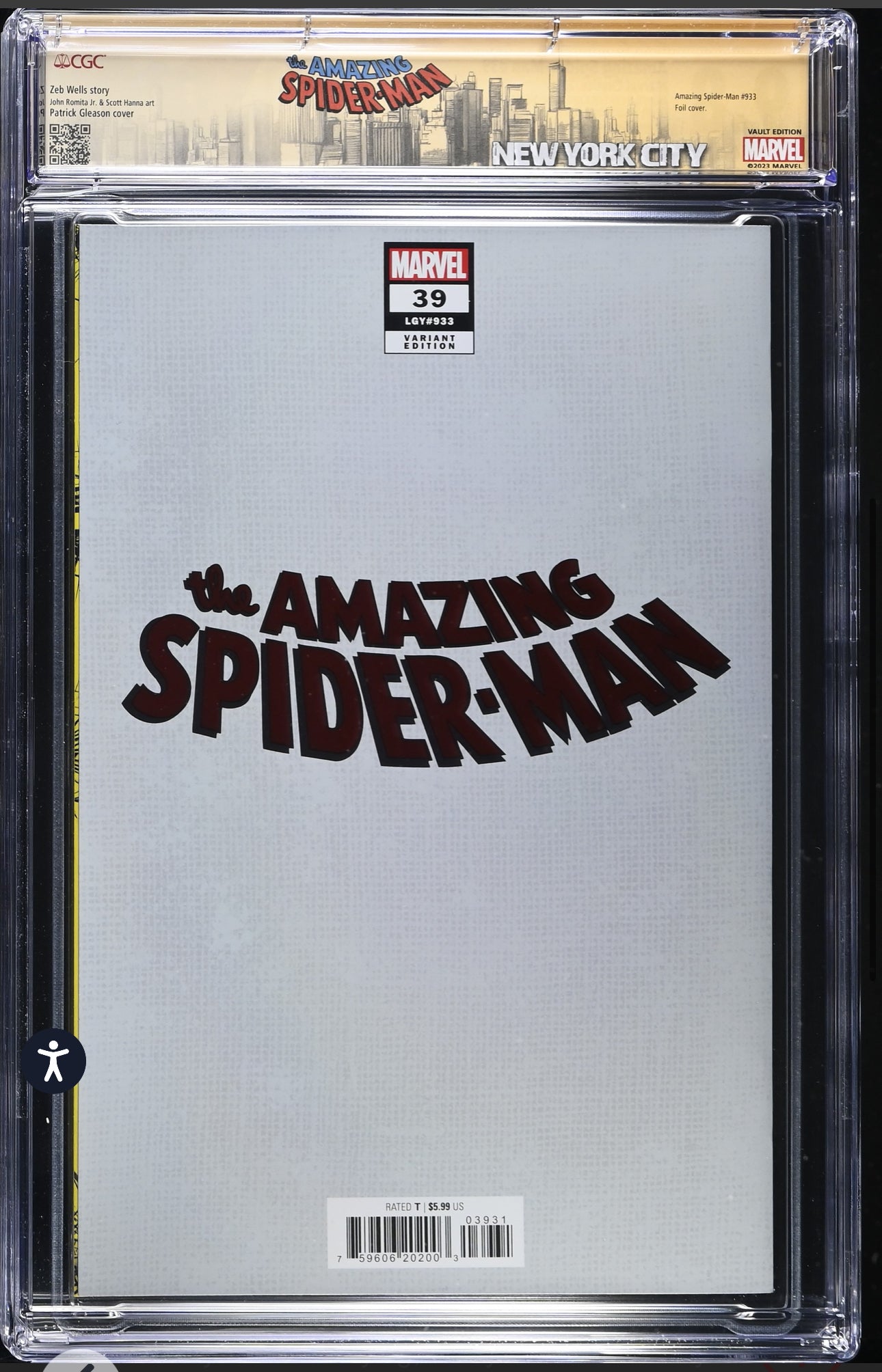 Amazing Spider-Man #39 CGC SS 9.8 Signed By Patrick Gleason, Scott Hanna & John Romita Jr. (Foil Variant, Marvel 2024) W/ Custom Logo