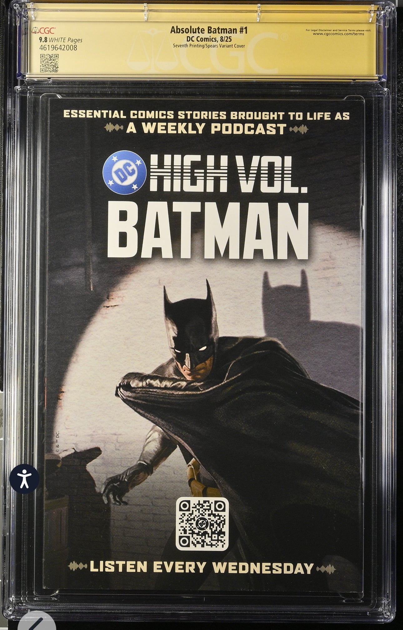 Absolute Batman #1 CGC SS 9.8 (DC, 2025) Signed & Sketch by Mark Spears (7th Printing)