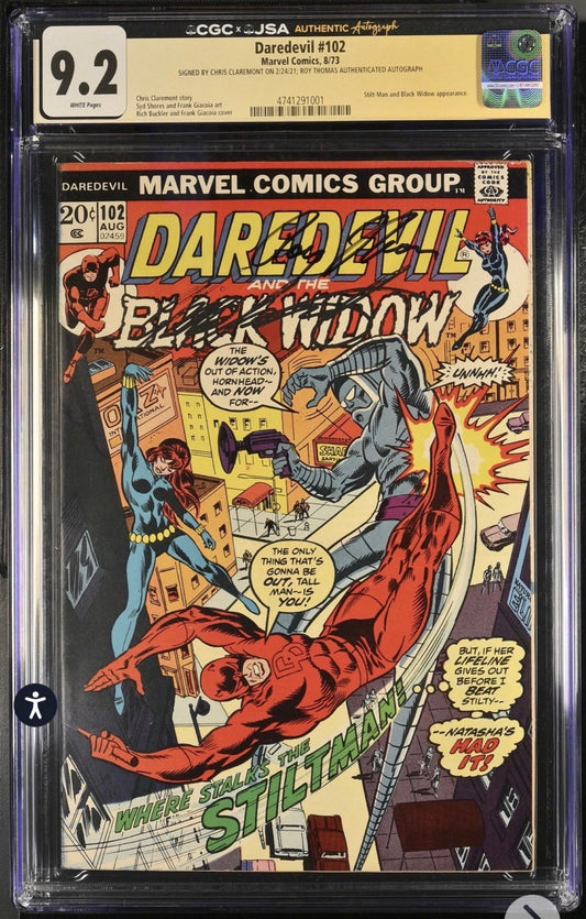 Daredevil #102 CGC SS X JSA 9.2 Signed By Chris Claremont & Roy Thomas (1973)