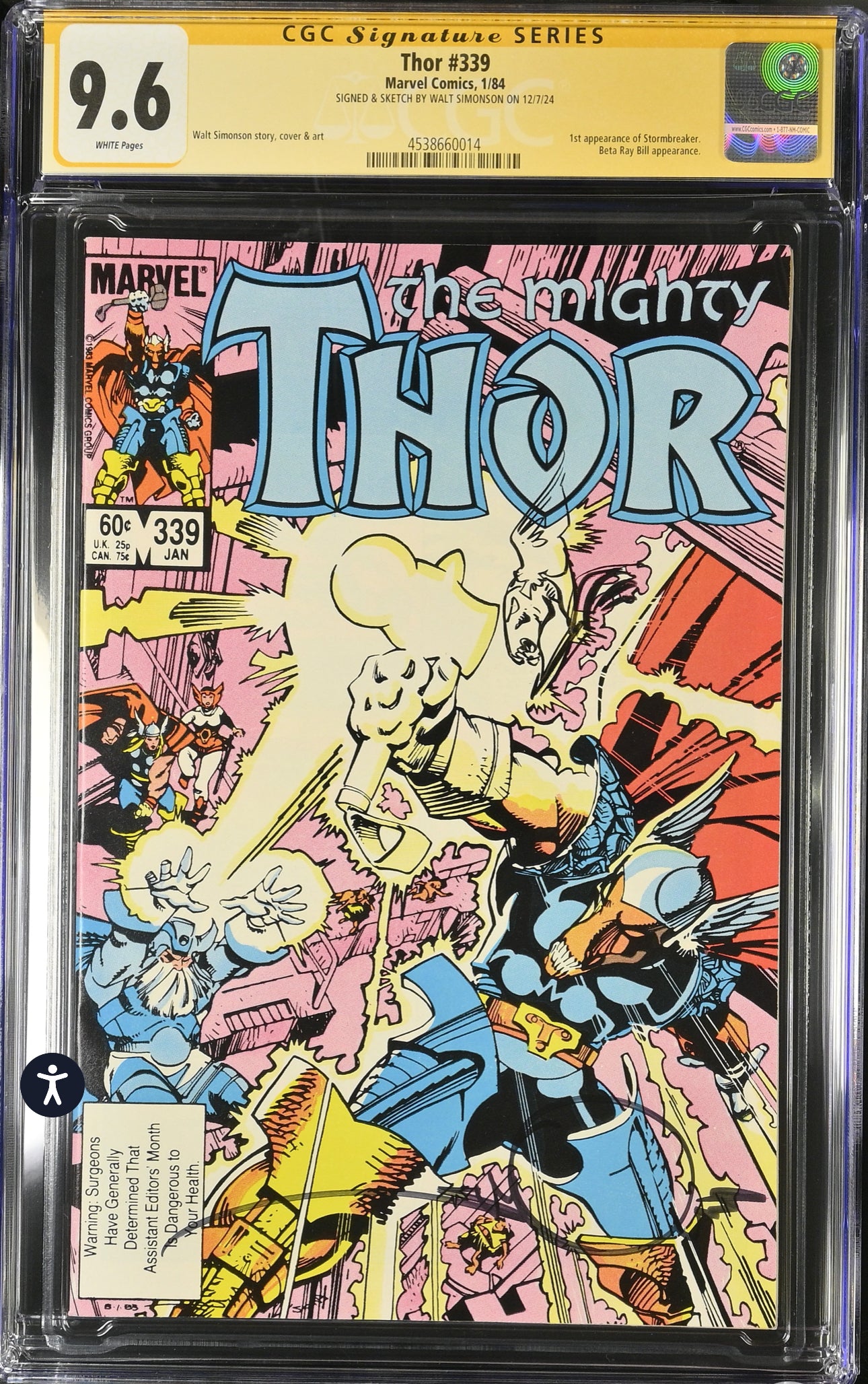 THOR #339 CGC 9.6 SS (Marvel, 1984) Signed & Sketch By Walt Simonson (1st app of Stormbreaker)