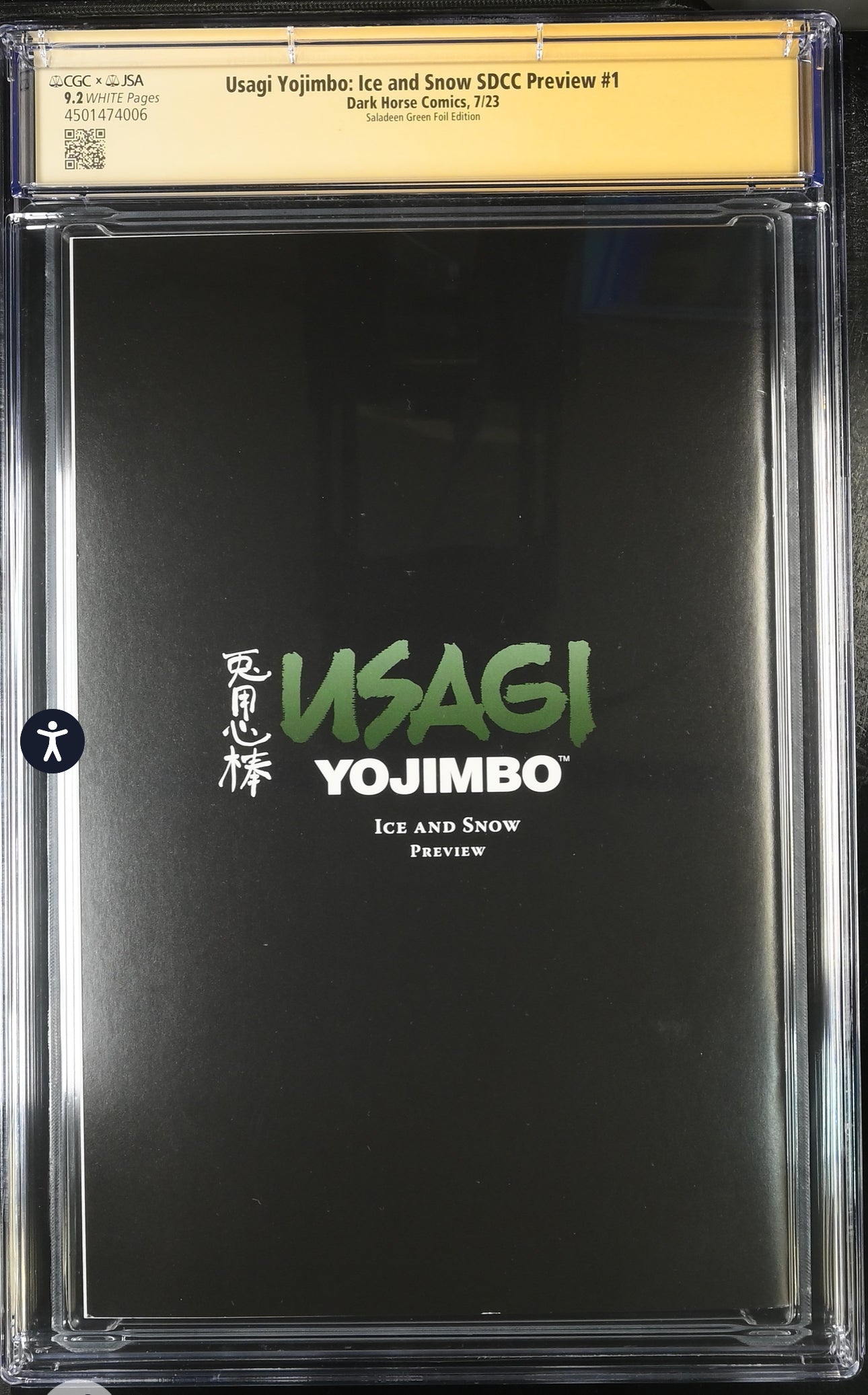 USAGI YOJIMBO: ICE and SNOW SDCC Preview #1 CGC X JSA 9.2 Signed & Sketch By Stan Sakai Green Foil Edition LE 500